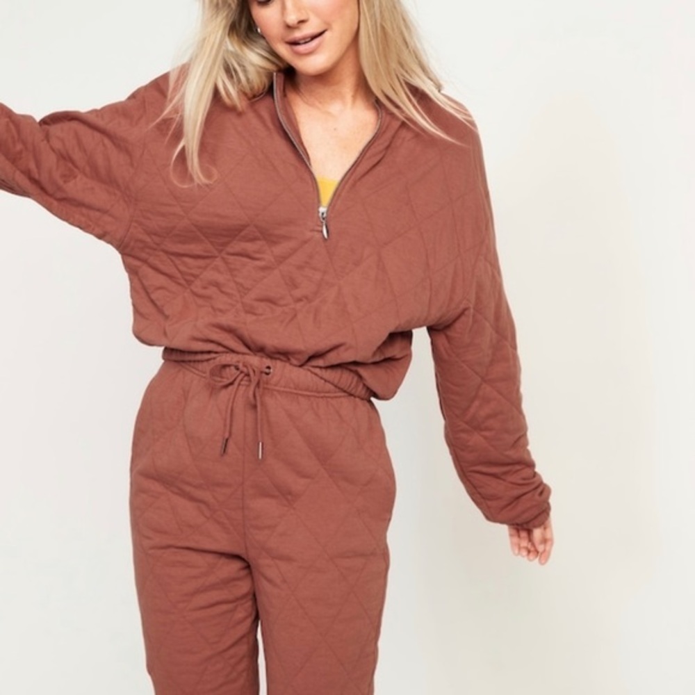 OLD NAVY Women’s Crew-Neck Half-Zip Quilted Sweatshirt Dusty Rose/Terracotta XL